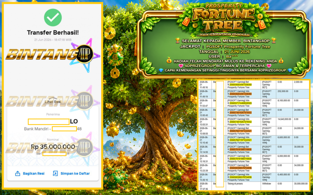 BINTANG4DP JACKPOT PGSOFT “Prosperity Fortune Tree”‎‎‏‏ ‎‎‏‏‎‎‏‏Rp35.000.000,- LUNAS