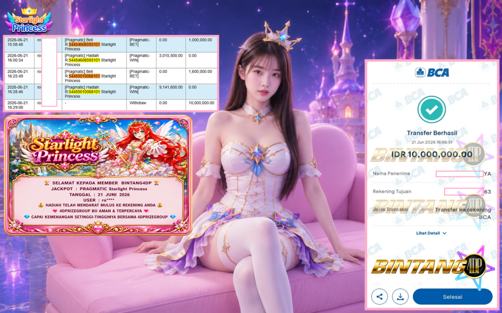 BINTANG4DP JACKPOT PRAGMATIC “Starlight Princess”‎‏‏‎‎ Rp10.000.000,- LUNAS