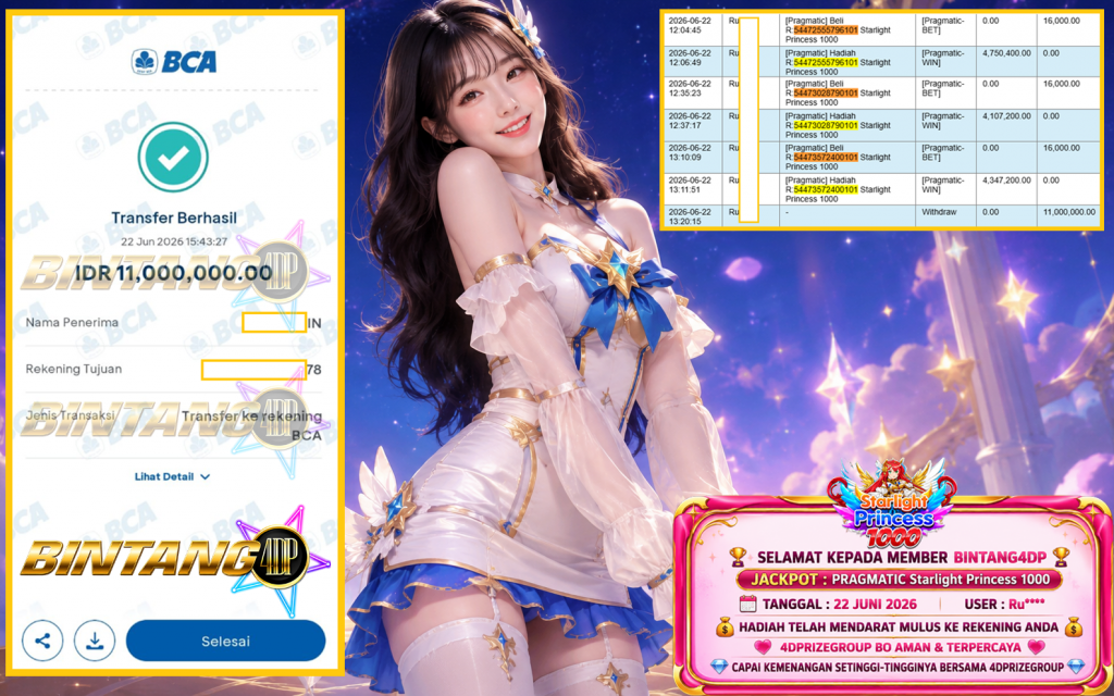 BINTANG4DP JACKPOT PRAGMATIC “Starlight Princess 1000″‎‏‏‎‎ Rp11.000.000,- LUNAS