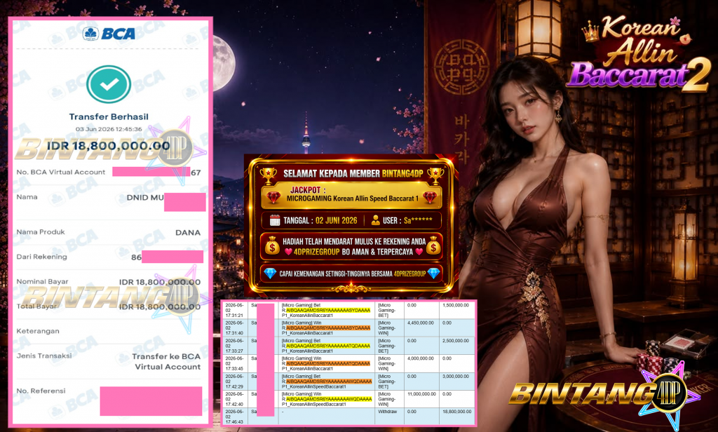 BINTANG4DP JACKPOT MICROGAMING “Korean Allin Speed Baccarat 1” Rp25.000.000,- LUNAS
