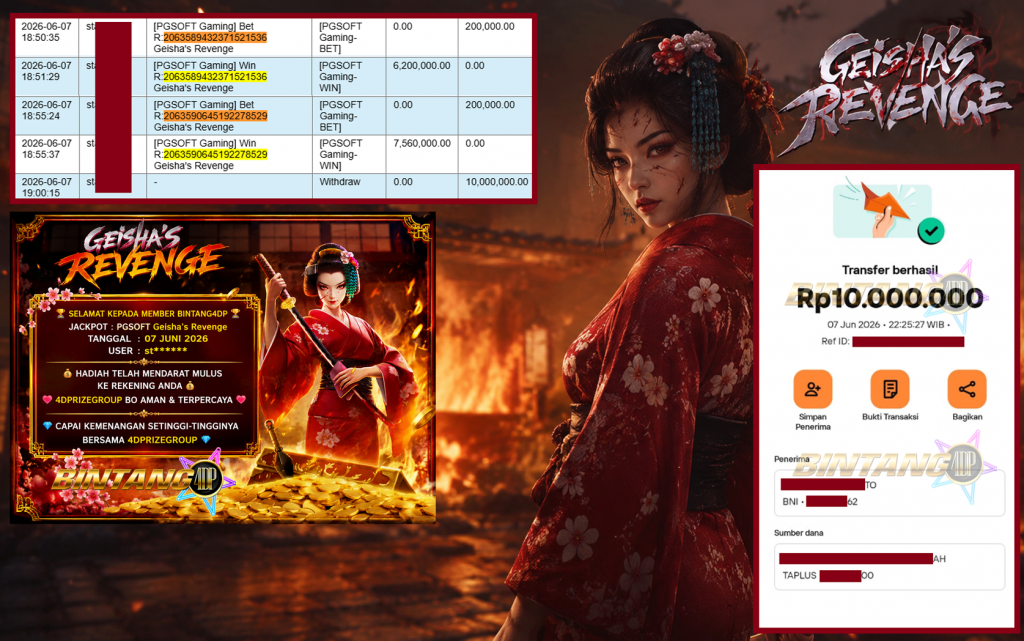 BINTANG4DP JACKPOT PGSOFT “Geisha’s Revenge” Rp10.000.000,- LUNAS