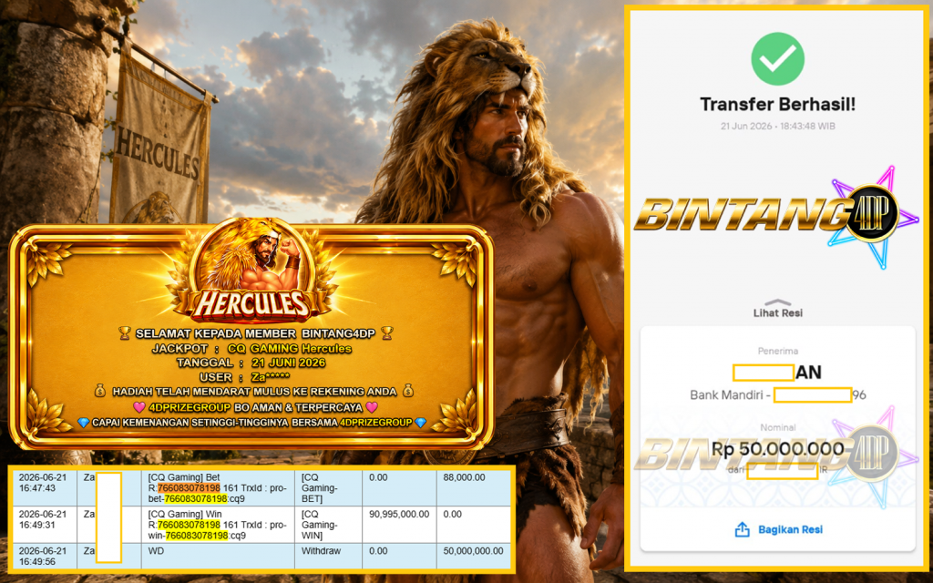 BINTANG4DP JACKPOT CQ GAMING “Hercules” Rp84.000.000,- LUNAS