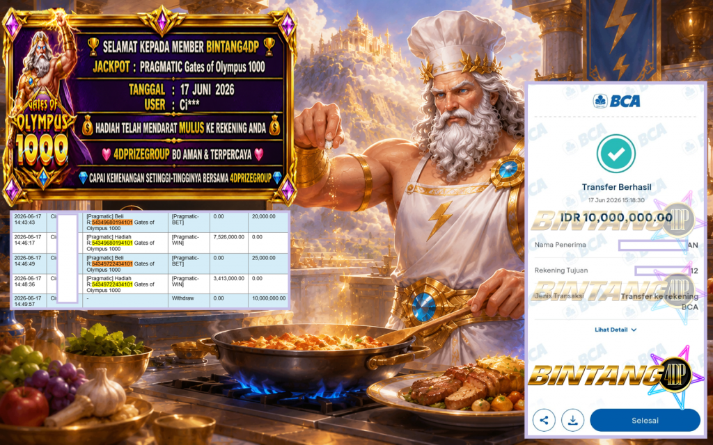 BINTANG4DP JACKPOT PRAGMATIC “Gates of Olympus 1000″ Rp10.000.000,- LUNAS