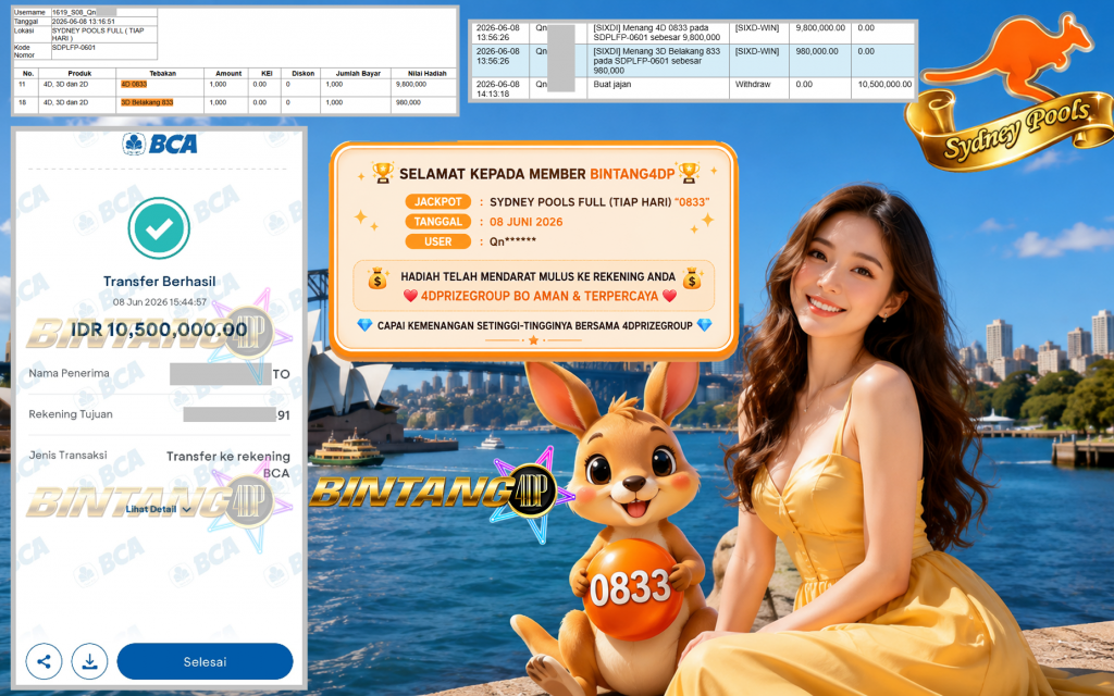 BINTANG4DP JACKPOT SYDNEY POOLS FULL (TIAP HARI) “0833”‎‏‏‎ Rp10.500.000,- LUNAS