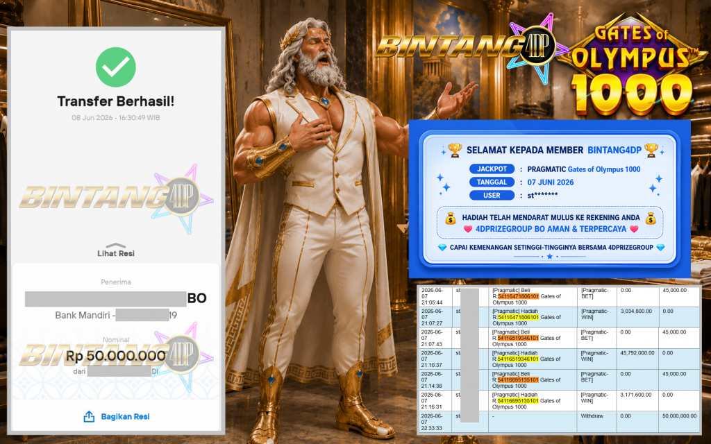 BINTANG4DP JACKPOT PRAGMATIC βGates of Olympus 1000β³βββββ Rp50.000.000,- LUNAS