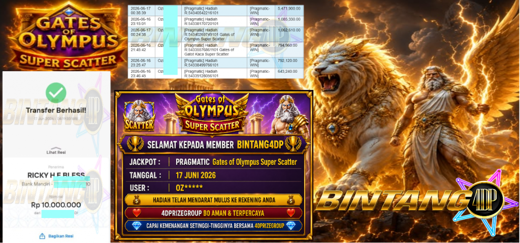 BINTANG4DP JACKPOT PRAGMATIC โGates of Olympus Super Scatterโ Rp10.000.000,- LUNAS