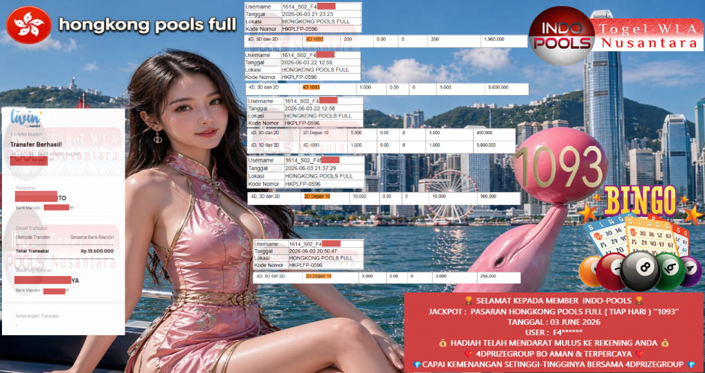 INDO-POOLS JACKPOT TOGEL HONGKONG POOLS “1093” Rp 13,500,000,- LUNAS