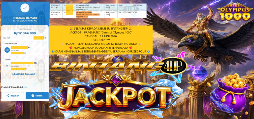 BINTANG4DP JACKPOT PRAGMATIC βGates of Olympus 1000β Rp12.044.000,- LUNAS