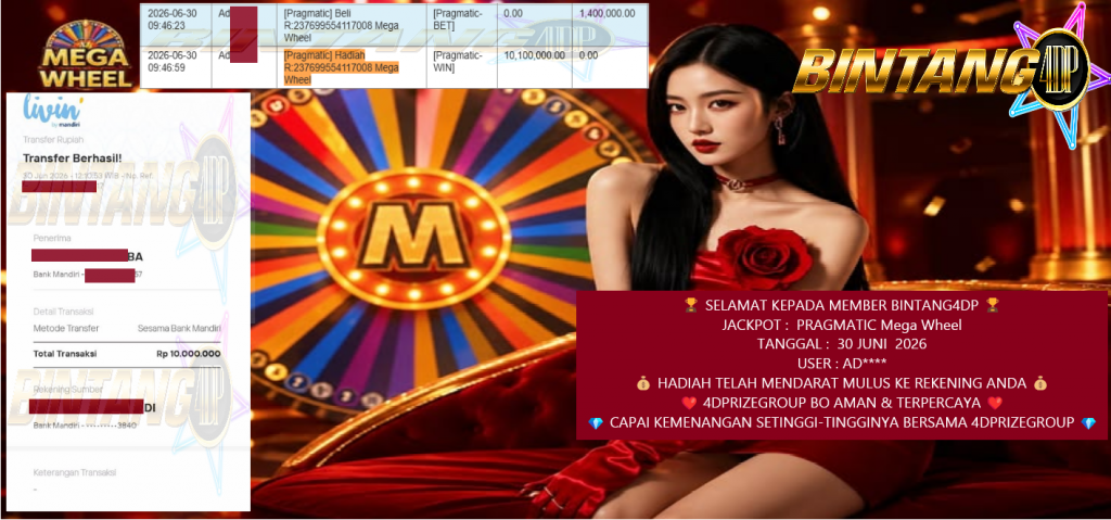 BINTANG4DP JACKPOT PRAGMATIC  “Mega Wheel”‎‏‏‎ Rp10.000.000,- LUNAS