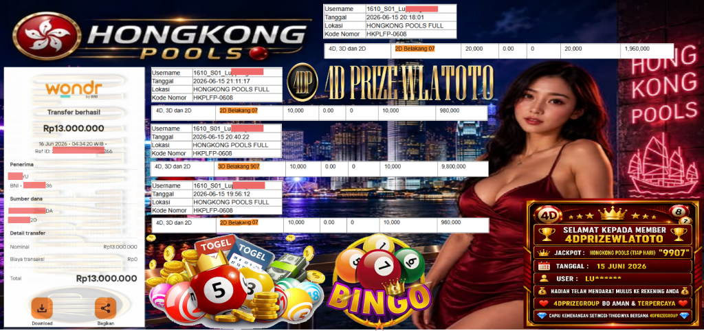 4DPRIZEWLATOTO JACKPOT TOGEL HONGKONG POOLS (TIAP HARI) “9907”‎‏‏‎‎ Rp13.000.000,- LUNAS