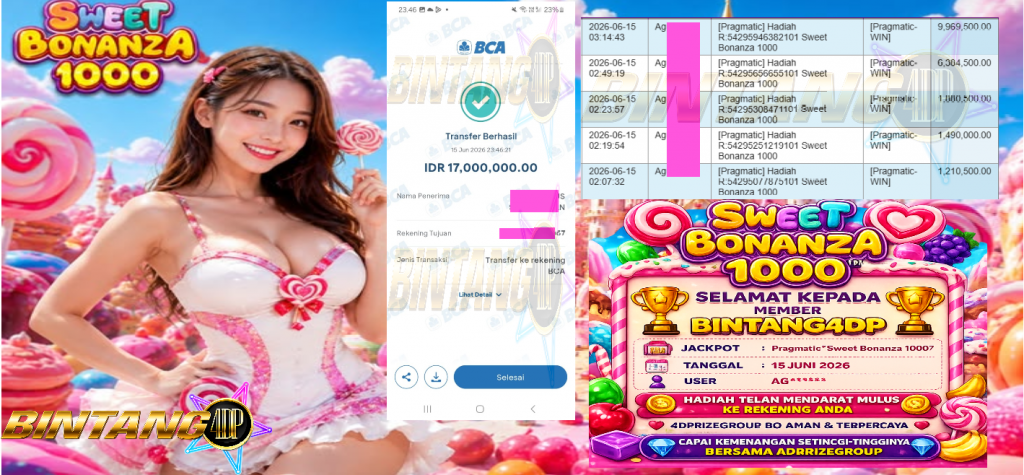 BINTANG4DP JACKPOT PRAGMATIC “Sweet Bonanza 1000″‎‏‏‎‎ Rp17.000.000,- LUNAS