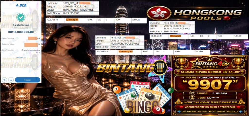 BINTANG4DP JACKPOT TOGEL HONGKONG POOLS (TIAP HARI) “9907”‎‏‏‎‎ Rp15.000.000,- LUNAS