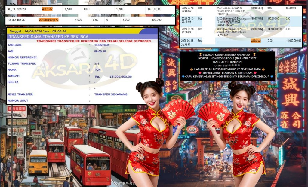 AKSARA4D JACKPOT HONGKONG POOLS (TIAP HARI) “3372” Rp15.000.000,- LUNAS