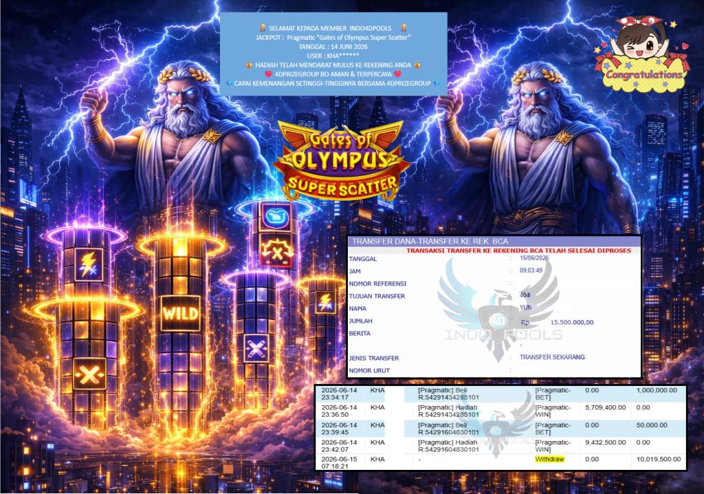INDO4DPOOLS JACKPOT Pragmatic “Gates of Olympus Super Scatter” Rp15.500.000,- LUNAS