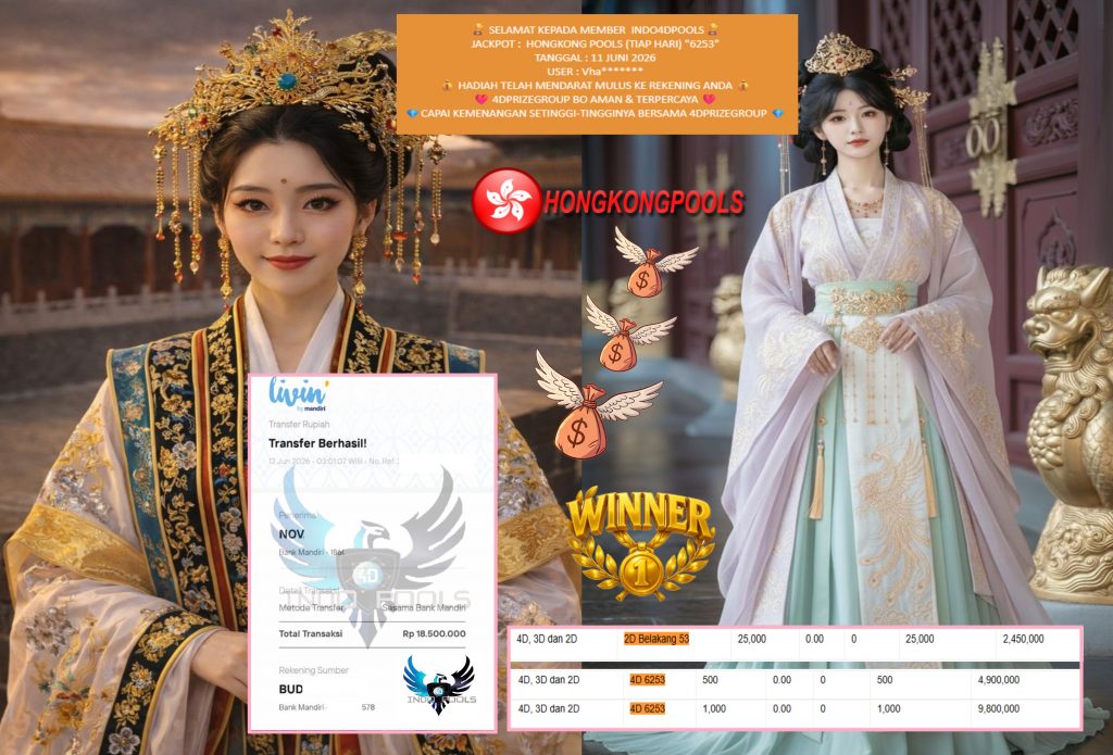 INDO4DPOOLS JACKPOT HONGKONG POOLS (TIAP HARI) “6253” Rp18.500.000,- LUNAS