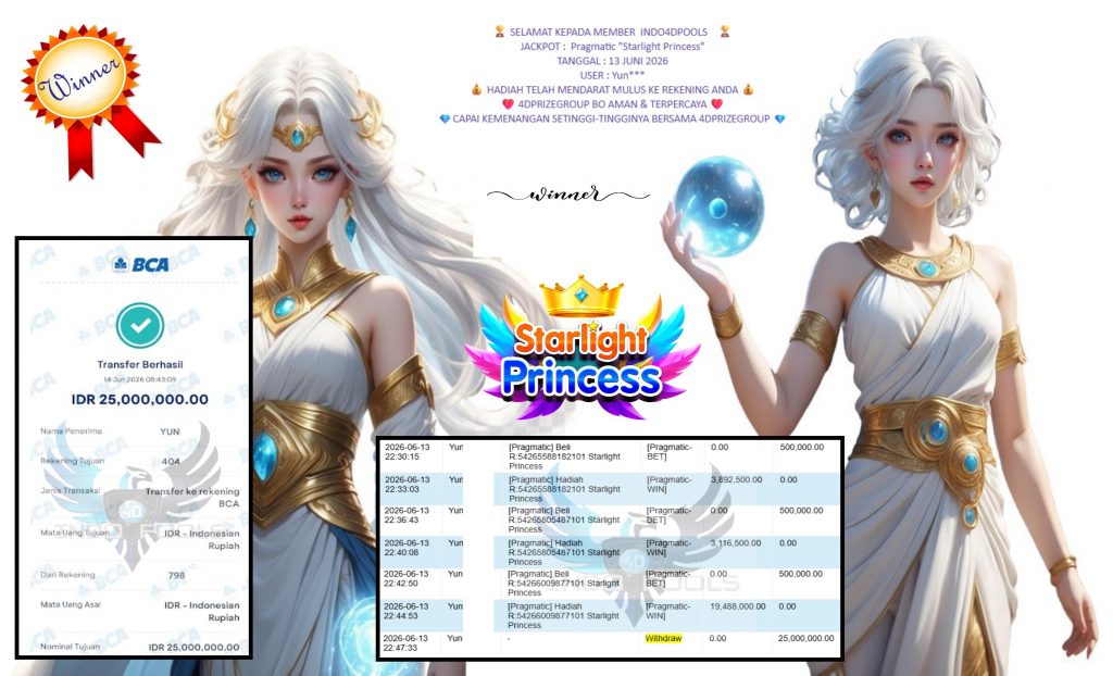 INDO4DPOOLS JACKPOT Pragmatic “Starlight Princess” Rp25.000.000,- LUNAS