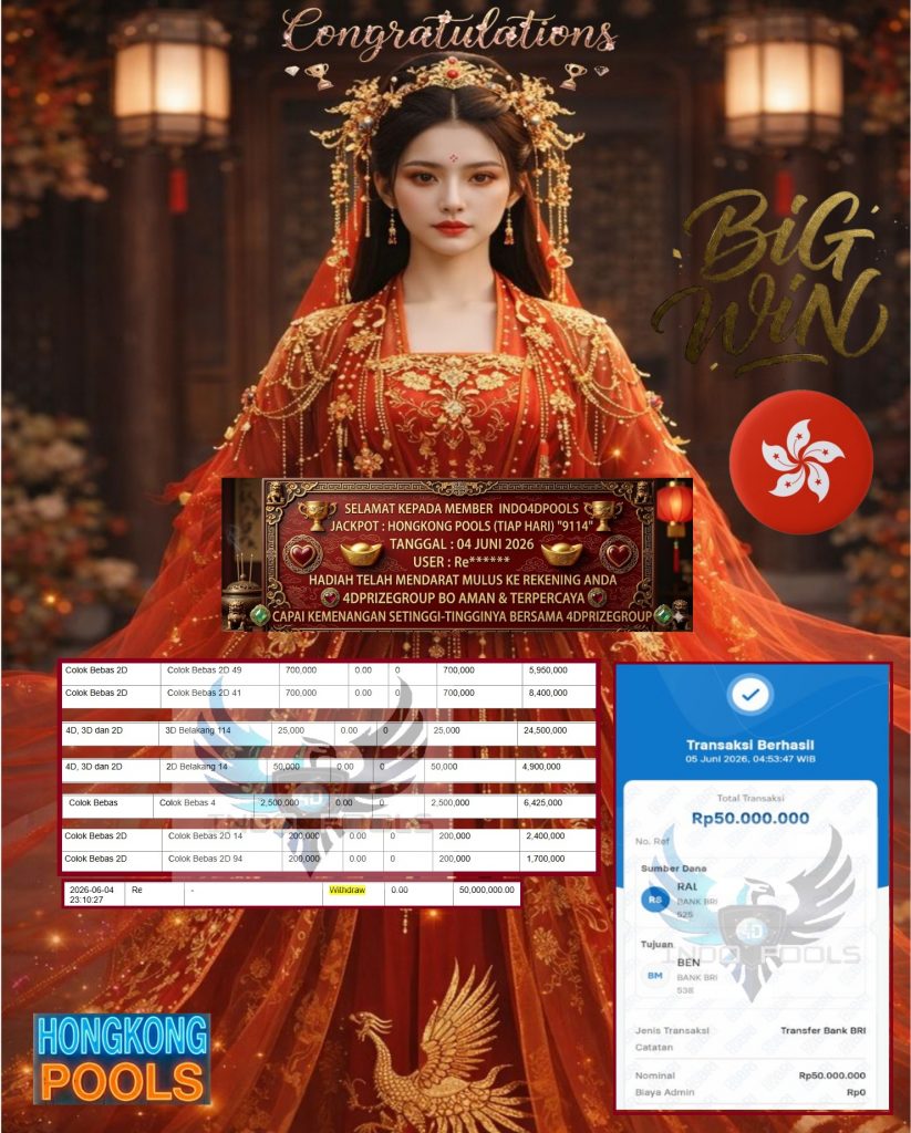 INDO4DPOOLS JACKPOT HONGKONG POOLS (TIAP HARI) “9114” Rp50.000.000,- LUNAS