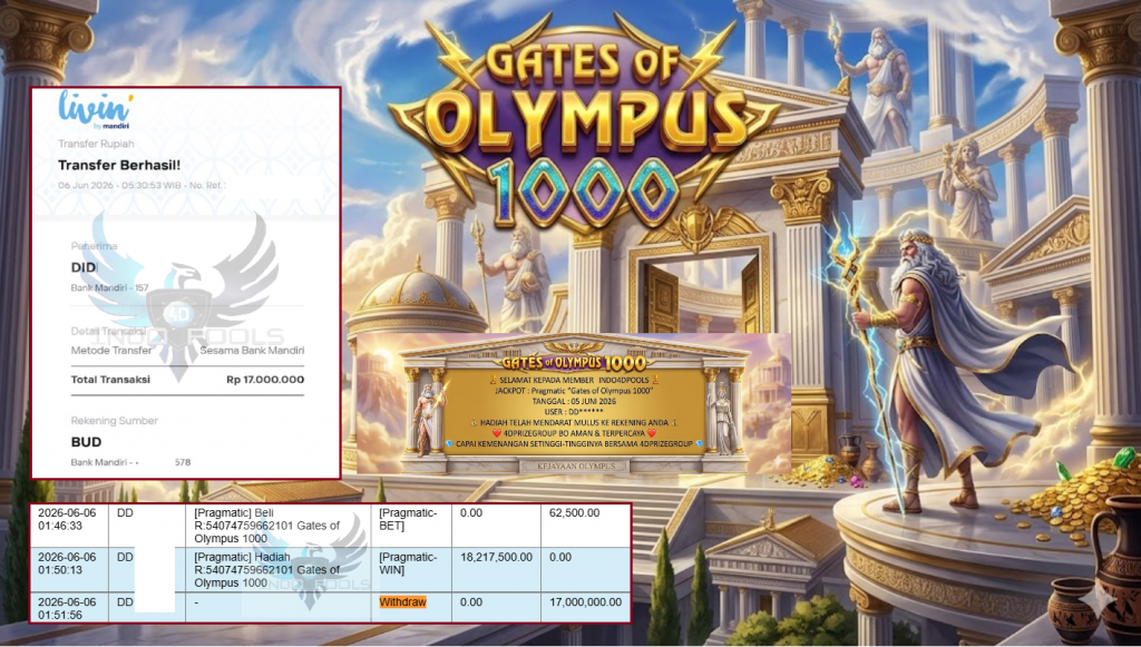 INDO4DPOOLS JACKPOT Pragmatic βGates of Olympus 1000β Rp17.000.000,- LUNAS