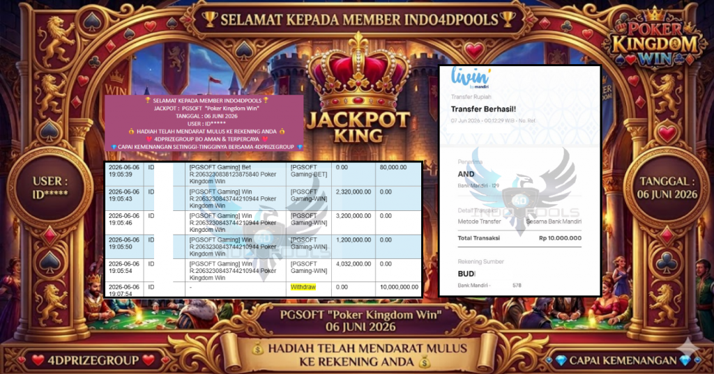 INDO4DPOOLS JACKPOT PGSOFT βPoker Kingdom Winβ Rp10.000.000,- LUNAS