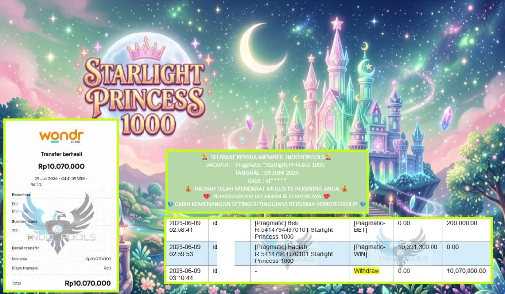 INDO4DPOOLS JACKPOT Pragmatic βStarlight Princess 1000β Rp10.070.000,- LUNAS