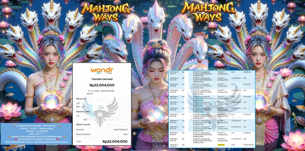 INDO4DPOOLS JACKPOT PGSOFT “Mahjong Ways” Rp22.004.000,- LUNAS