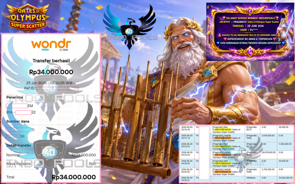 INDO4DPOOLS JACKPOT PRAGMATIC “Gates of Olympus Super Scatter”‎‏‏‎‎ Rp34.000.000,- LUNAS