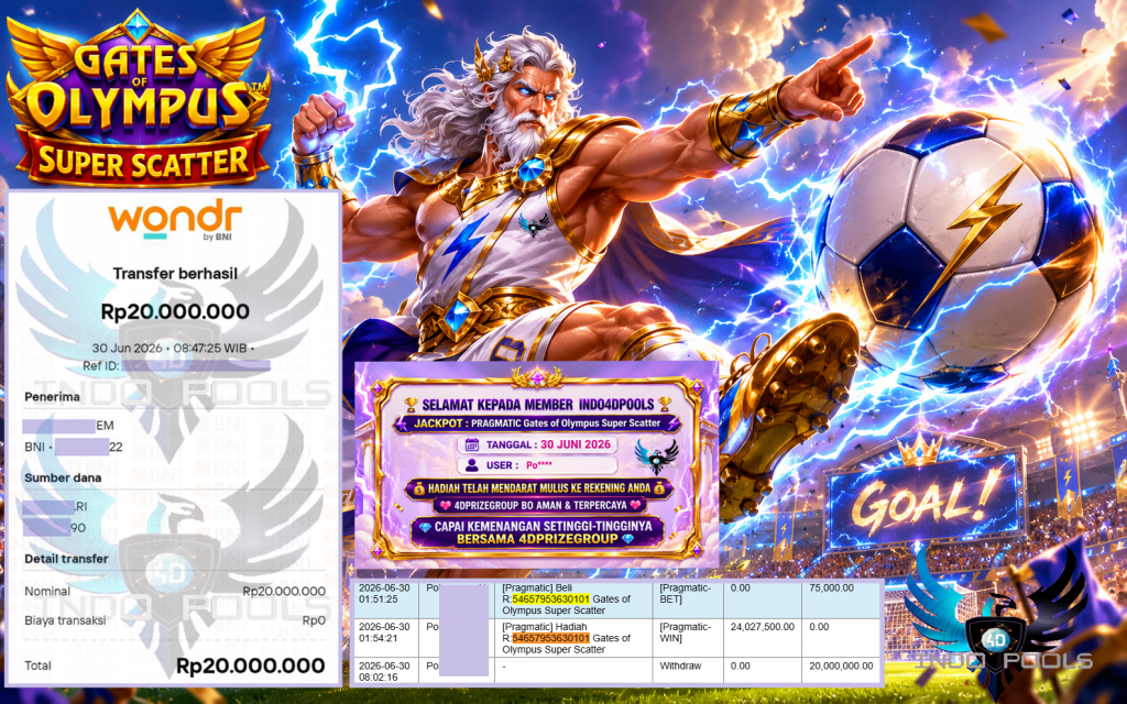 INDO4DPOOLS JACKPOT PRAGMATIC “Gates of Olympus Super Scatter”‎‏‏‎‎ Rp20.000.000,- LUNAS