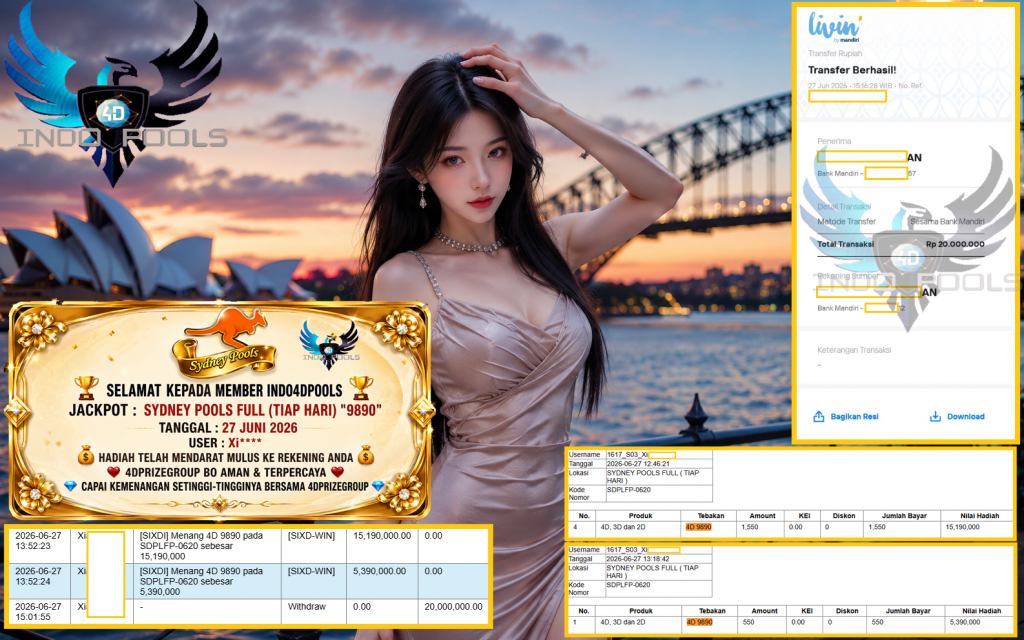 INDO4DPOOLS JACKPOT SYDNEY POOLS FULL (TIAP HARI) “9890”‎‏‏‎ Rp20.000.000,- LUNAS