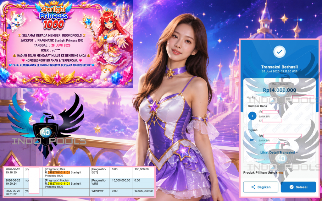 INDO4DPOOLS JACKPOT PRAGMATIC “Starlight Princess 1000″‎‏‏‎‎ Rp14.000.000,- LUNAS