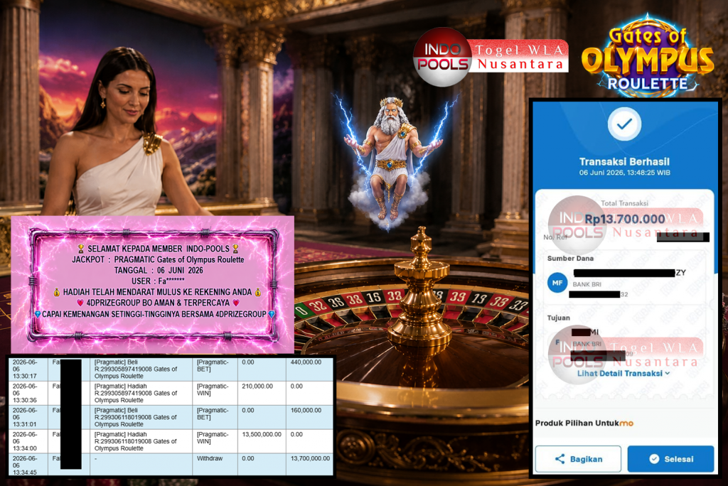INDO-POOLS JACKPOT PRAGMATIC “Gates of Olympus Roulette” Rp13.700.000,- LUNAS