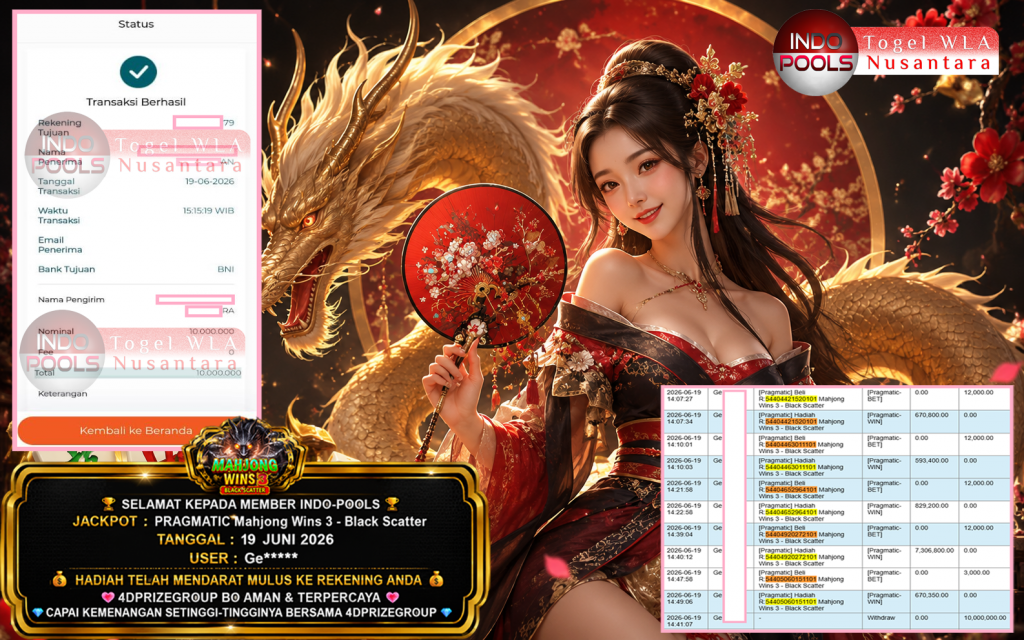 INDO-POOLS JACKPOT PRAGMATIC “Mahjong Wins 3 – Black Scatter” Rp10.000.000,- LUNAS