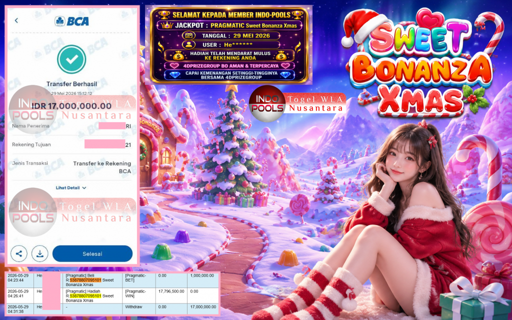 INDO-POOLS JACKPOT PRAGMATIC “Sweet Bonanza Xmas”‎‏‏‎‎ Rp17.000.000,- LUNAS