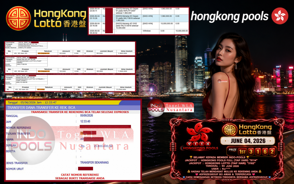 INDO-POOLS JACKPOT HONGKONG POOLS FULL (TIAP HARI) β9114β & HONGKONG LOTTO (TIAP HARI) β3162ββββββ Rp15.000.000,- LUNAS