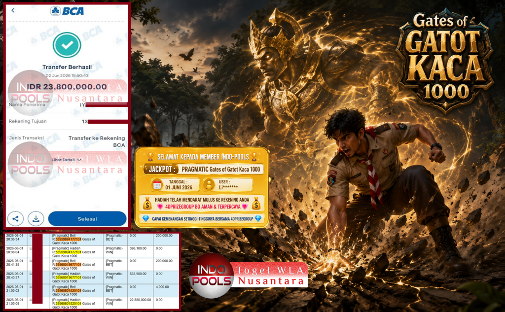 INDO-POOLS JACKPOT PRAGMATIC “Gates of Gatot Kaca 1000″‎‏‏‎‎ Rp23.800.000,- LUNAS