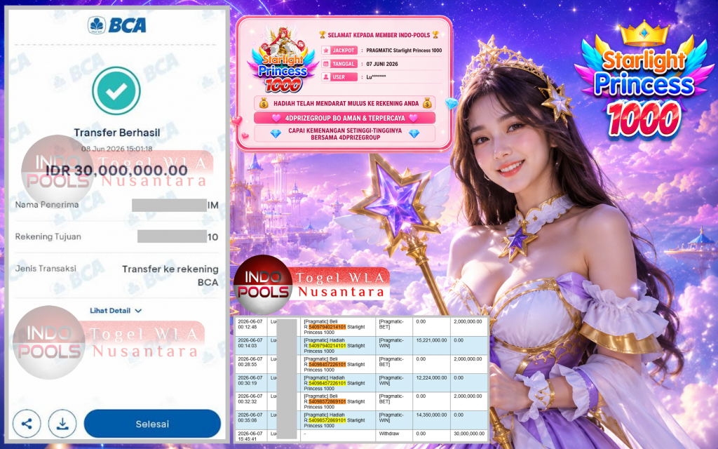 INDO-POOLS JACKPOT PRAGMATIC βStarlight Princess 1000β³βββββ Rp30.000.000,- LUNAS