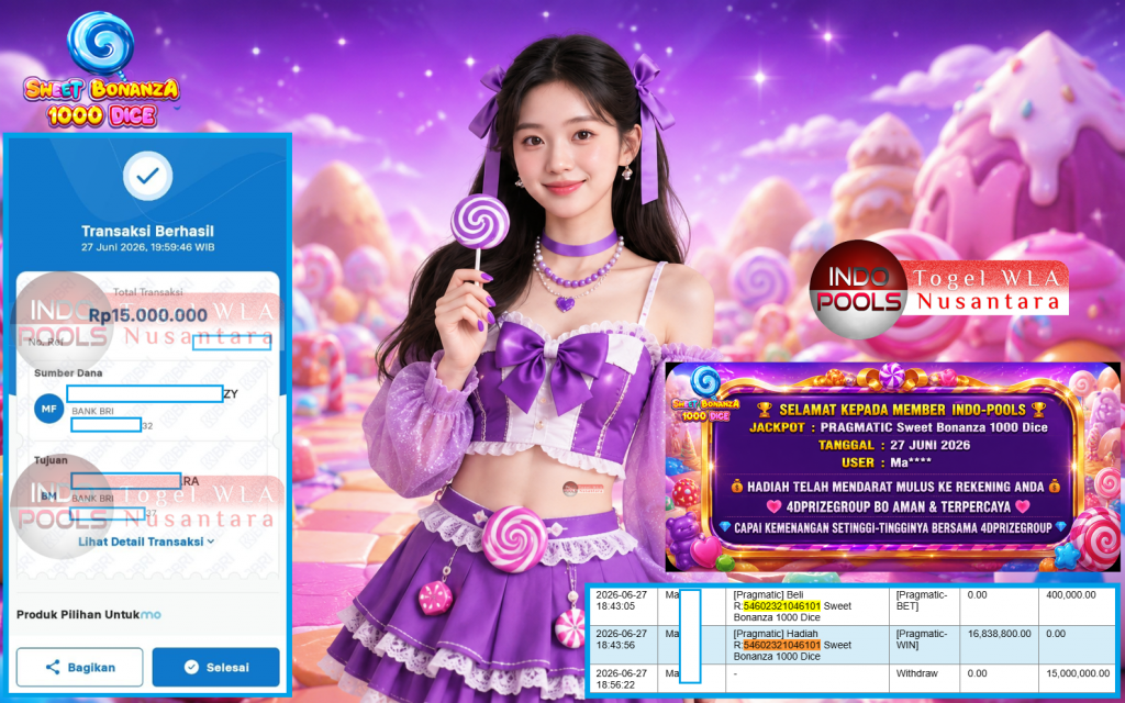 INDO-POOLS JACKPOT PRAGMATIC “Sweet Bonanza 1000 Dice”‎‏‏‎‎ Rp15.000.000,- LUNAS