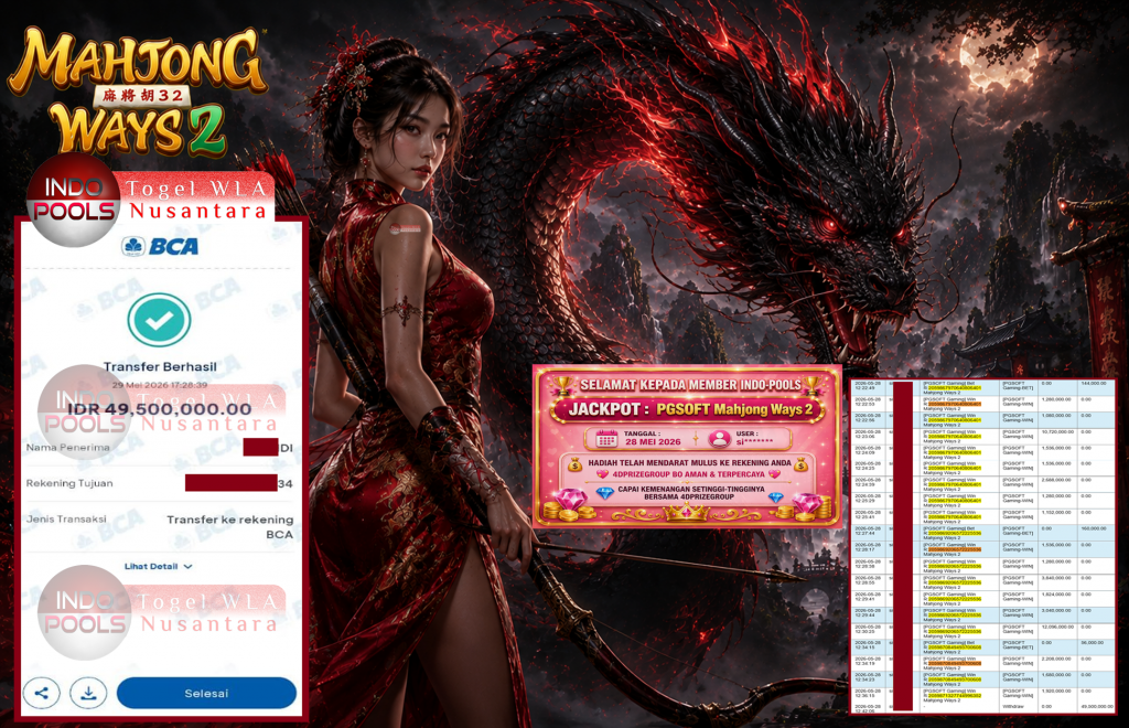INDO-POOLS JACKPOT PGSOFT “Mahjong Ways 2″‎‎‏‏ ‎‎‏‏‎‎‏‏Rp49.500.000,- LUNAS
