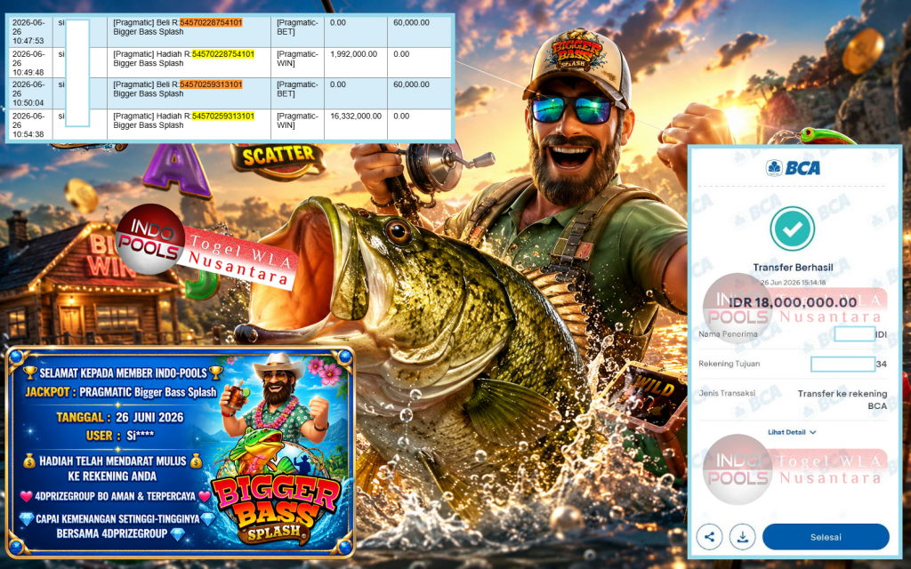 INDO-POOLS JACKPOT PRAGMATIC “Bigger Bass Splash”‎‏‏‎‎ Rp18.000.000,- LUNAS