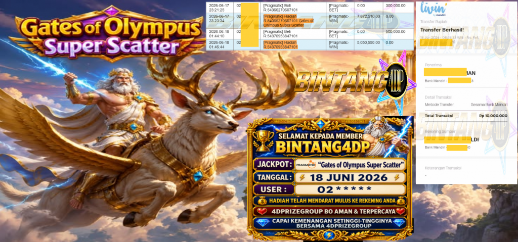 BINTANG4DP JACKPOT PRAGMATIC βGates of Olympus Super Scatterβ Rp10.000.000,- LUNAS