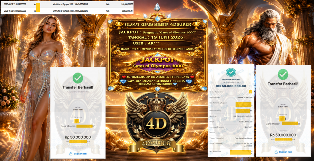 4DSUPER JACKPOT Pragmatic “Gates of Olympus 1000” Rp220.000.000,- LUNAS