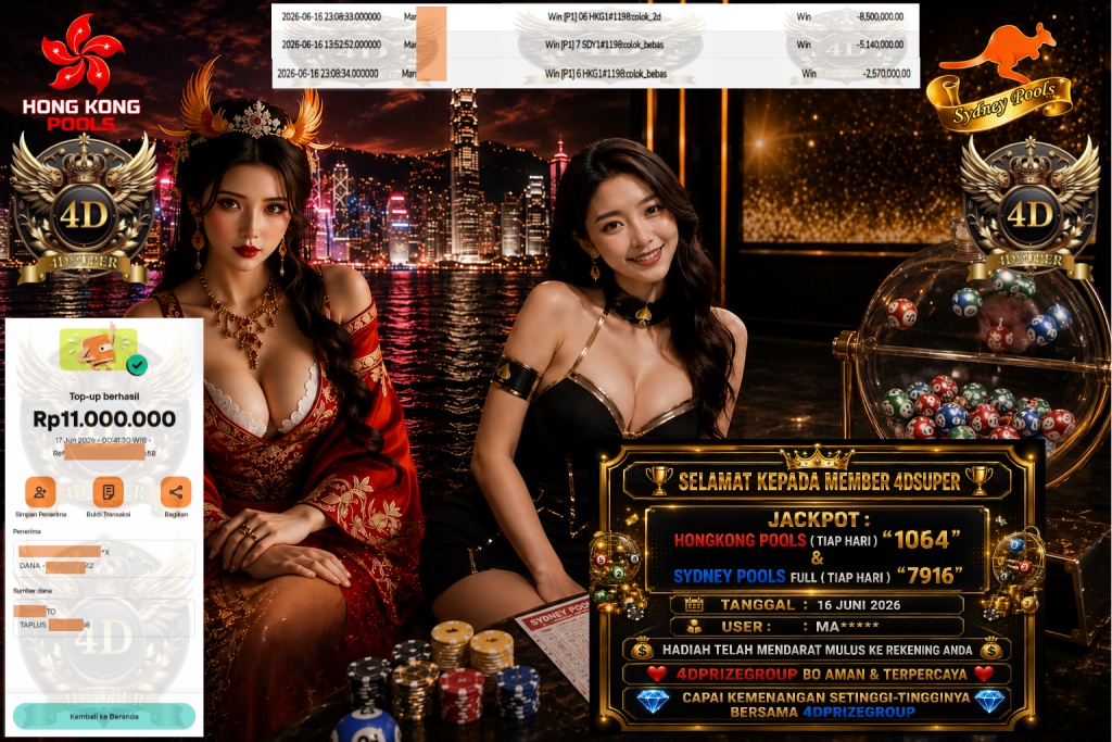 4DSUPER JACKPOT HONGKONG POOLS (TIAP HARI) “1064” & SYDNEY POOLS FULL ( TIAP HARI ) ”7916” Rp11.000.000,- LUNAS
