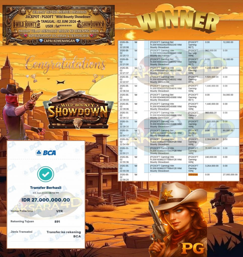 AKSARA4D JACKPOT PGSOFT “Wild Bounty Showdown” Rp27.000.000,- LUNAS