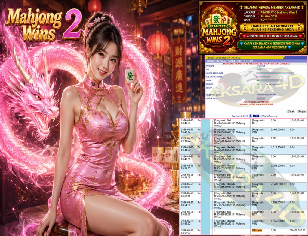 AKSARA4D JACKPOT PRAGMATIC ” Mahjong Wins 2 ” Rp 29,000,000,- LUNAS