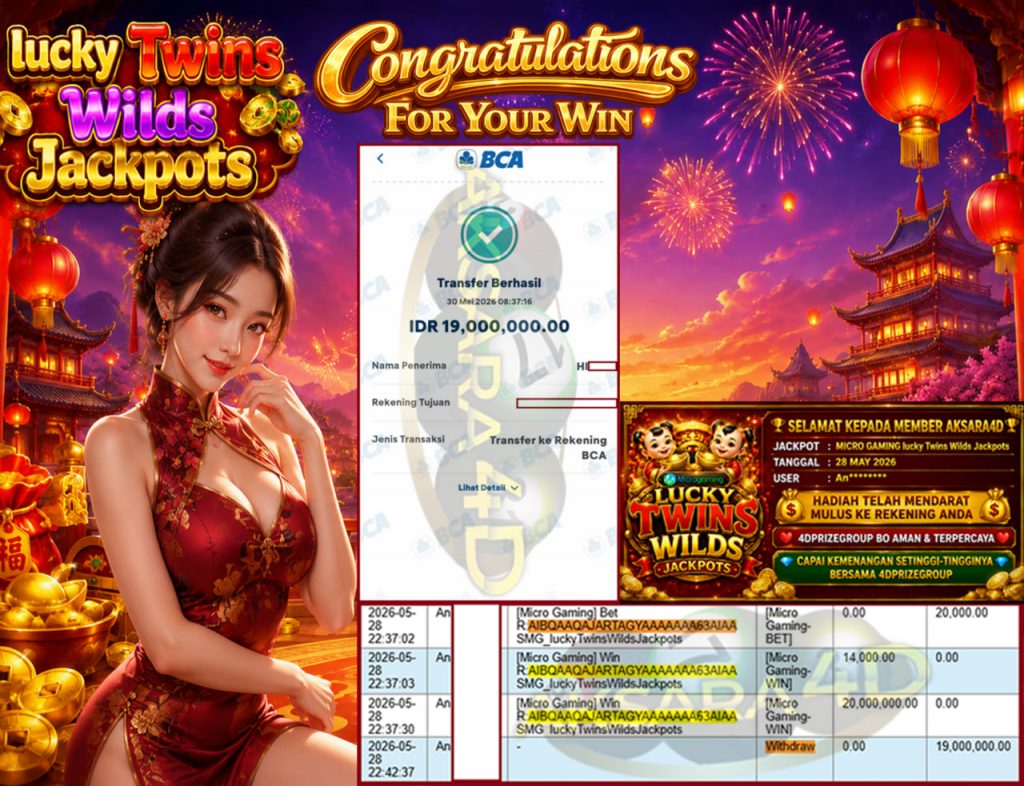 AKSARA4D JACKPOT MICRO GAMING “lucky Twins Wilds Jackpots” Rp 19,000,000,- LUNAS