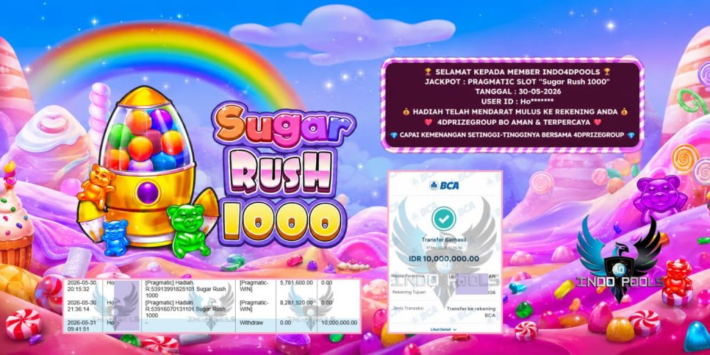 INDO4DPOOLS JACKPOT PRAGMATIC SLOT “Sugar Rush 1000” Rp10.000.000,- LUNAS