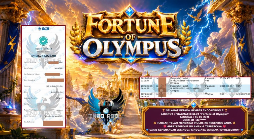INDO4DPOOLS JACKPOT PRAGMATIC SLOT “Fortune of Olympus” Rp31.248.023,- LUNAS