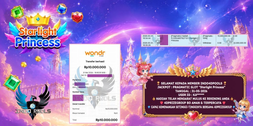 INDO4DPOOLS JACKPOT PRAGMATIC SLOT “Starlight Princess” Rp10.000.000,- LUNAS