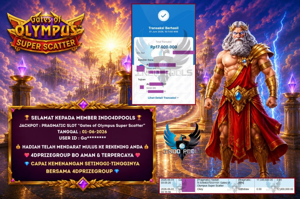 INDO4DPOOLS JACKPOT PRAGMATIC SLOT “Gates of Olympus Super Scatter” Rp17.000.000,- LUNAS