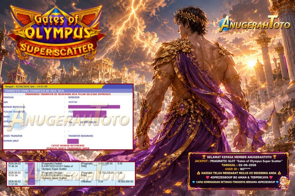 ANUGERAHTOTO JACKPOT PRAGMATIC SLOT “Gates of Olympus Super Scatter” Rp18.500.000,- LUNAS