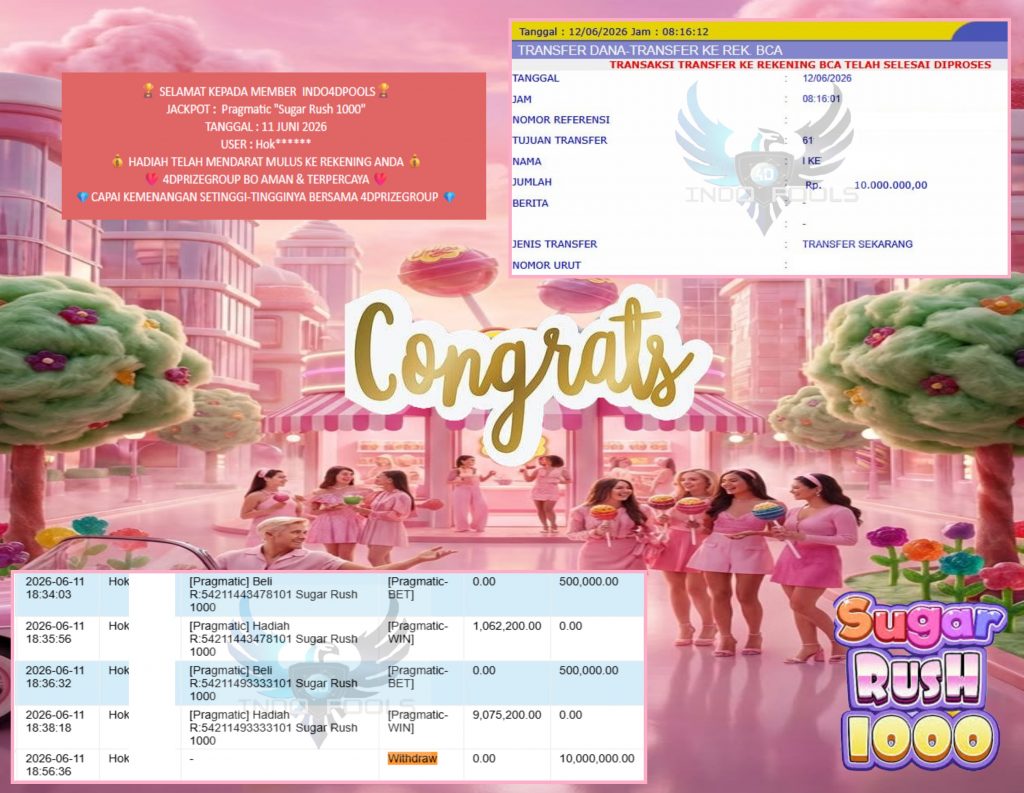 INDO4DPOOLS JACKPOT Pragmatic “Sugar Rush 1000” Rp10.000.000,- LUNAS